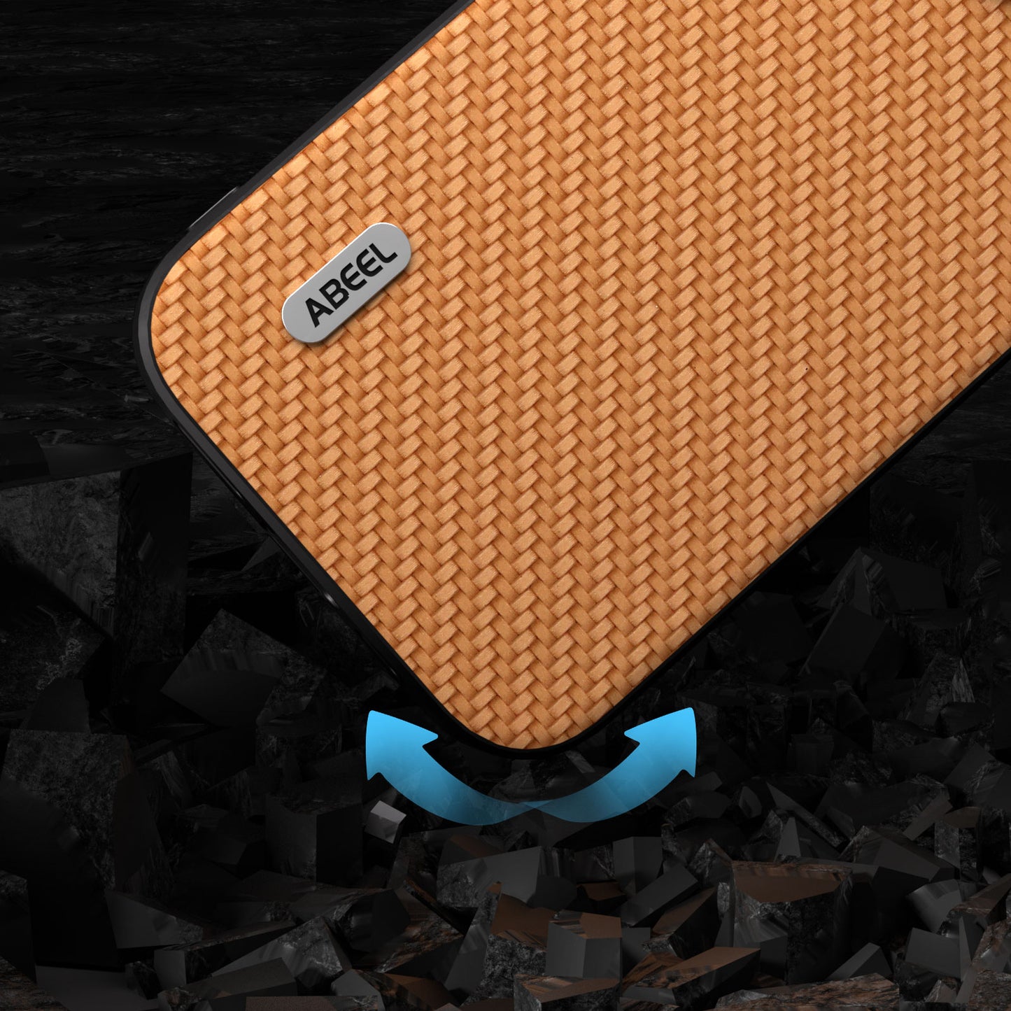 Uniqkart Carbon Fiber Texture Phone Case for iPhone 15 , PU Leather Coated PC+TPU Phone Cover - Light Brown