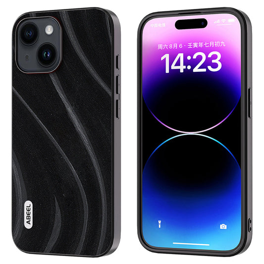 Uniqkart Milky Way Series Phone Case for iPhone 15 , PU Leather Coated PC+TPU Anti-drop Cover - Black