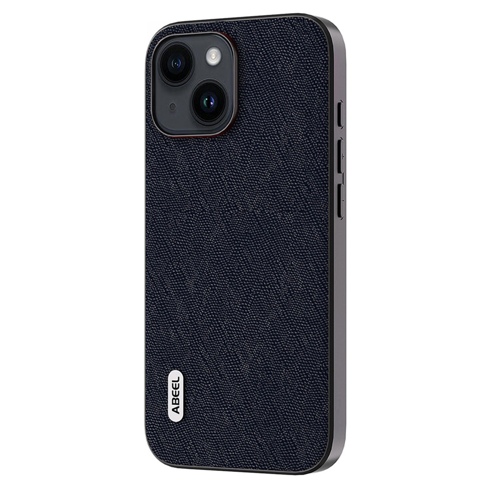 Uniqkart for iPhone 15 Anti-Scratch Phone Case Cowhide Leather + PC + TPU Cross Texture Phone Cover - Blue