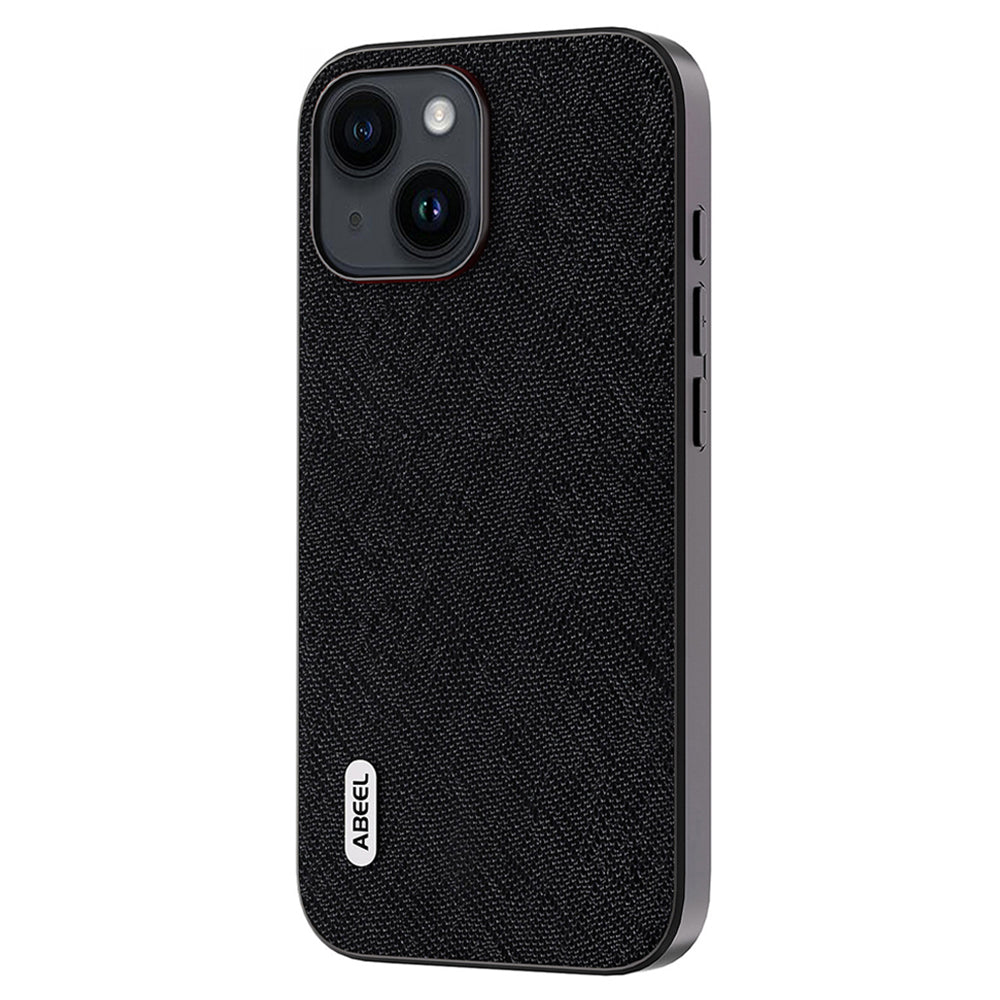 Uniqkart for iPhone 15 Anti-Scratch Phone Case Cowhide Leather + PC + TPU Cross Texture Phone Cover - Black