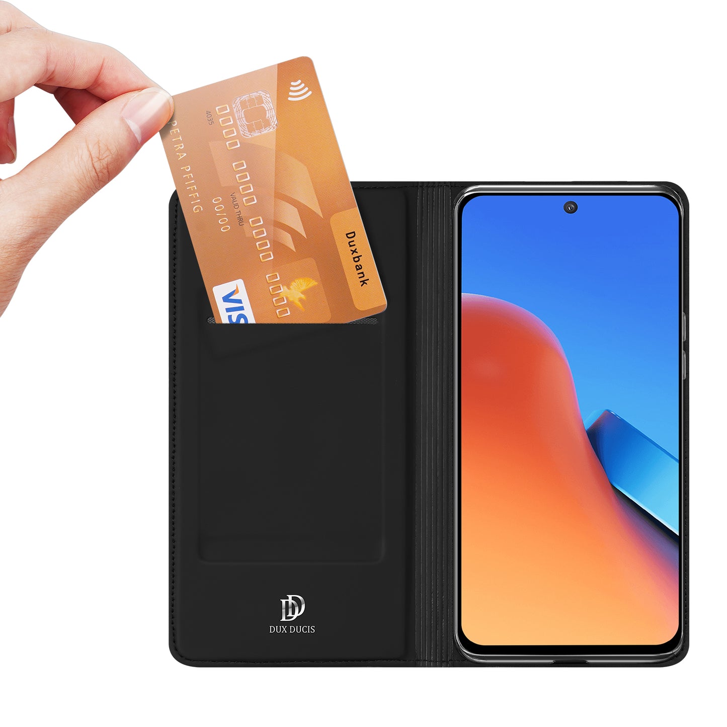 DUX DUCIS Skin Pro Series for Xiaomi Redmi 12 4G / 12R 4G Card Holder PU Leather Phone Case Flip Stand Cover - Black