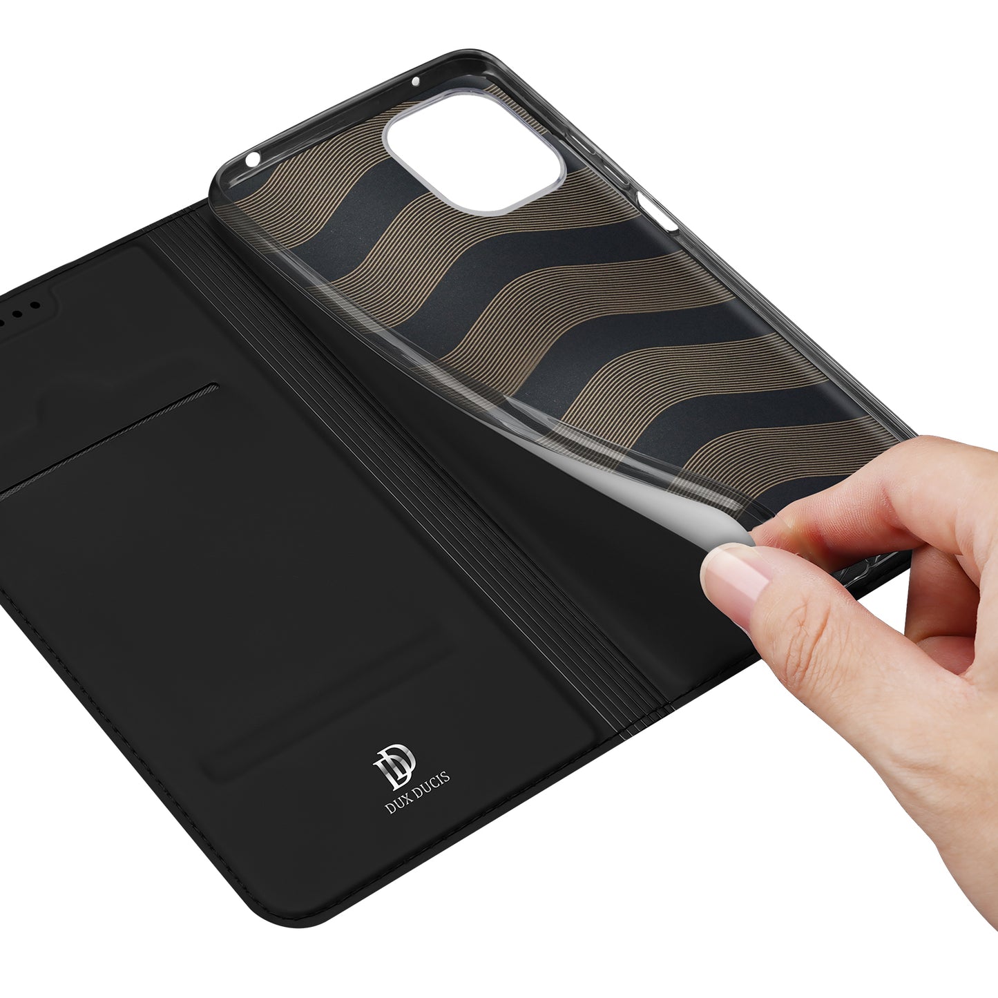 DUX DUCIS Skin Pro Series for Xiaomi Redmi 12 4G / 12R 4G Card Holder PU Leather Phone Case Flip Stand Cover - Black