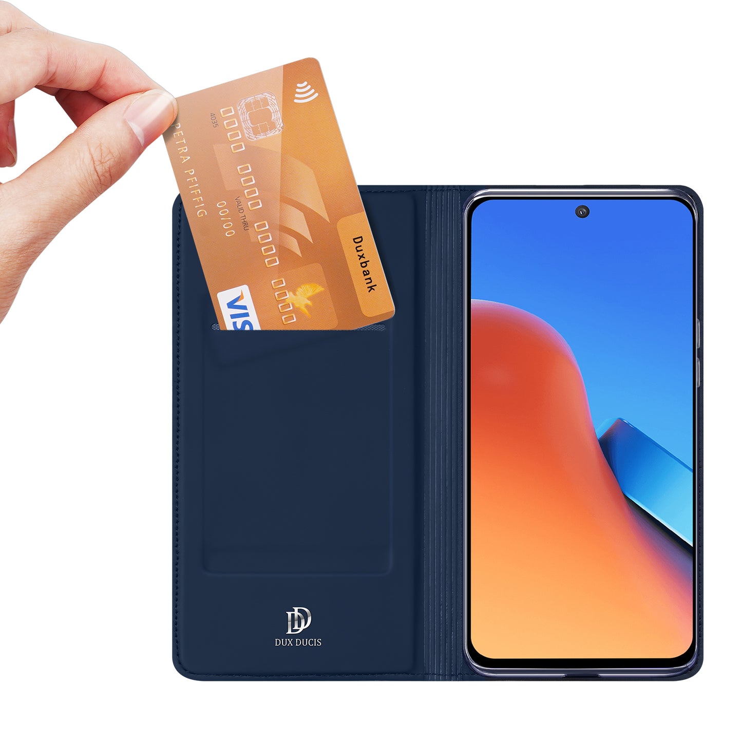 DUX DUCIS Skin Pro Series for Xiaomi Redmi 12 4G / 12R 4G Card Holder PU Leather Phone Case Flip Stand Cover - Blue