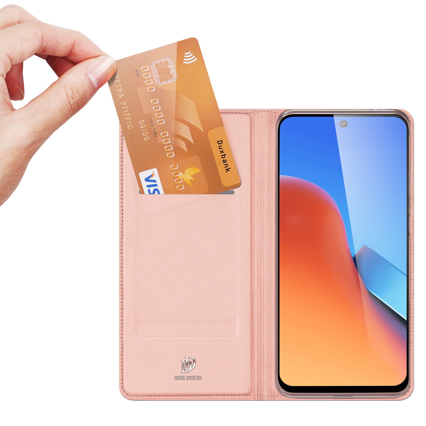 DUX DUCIS Skin Pro Series for Xiaomi Redmi 12 4G / 12R 4G Card Holder PU Leather Phone Case Flip Stand Cover - Pink
