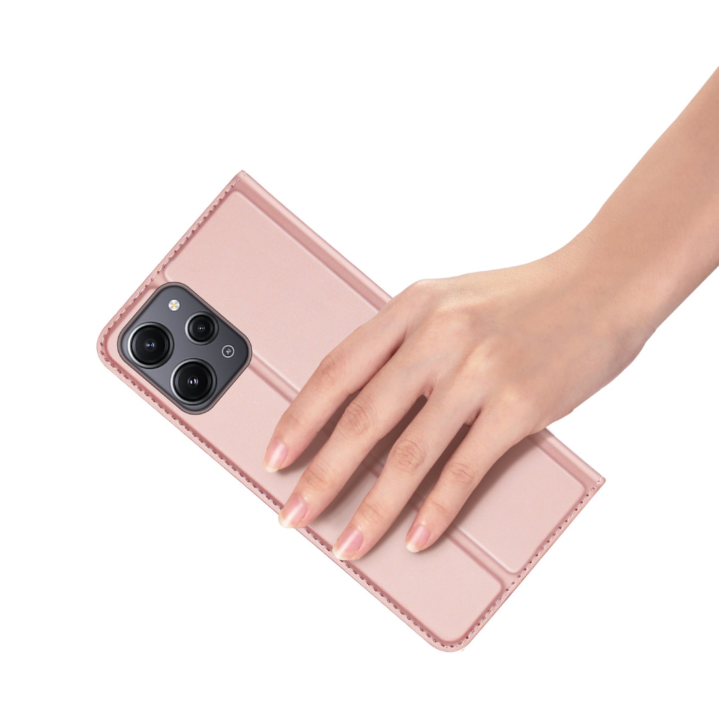 DUX DUCIS Skin Pro Series for Xiaomi Redmi 12 4G / 12R 4G Card Holder PU Leather Phone Case Flip Stand Cover - Pink