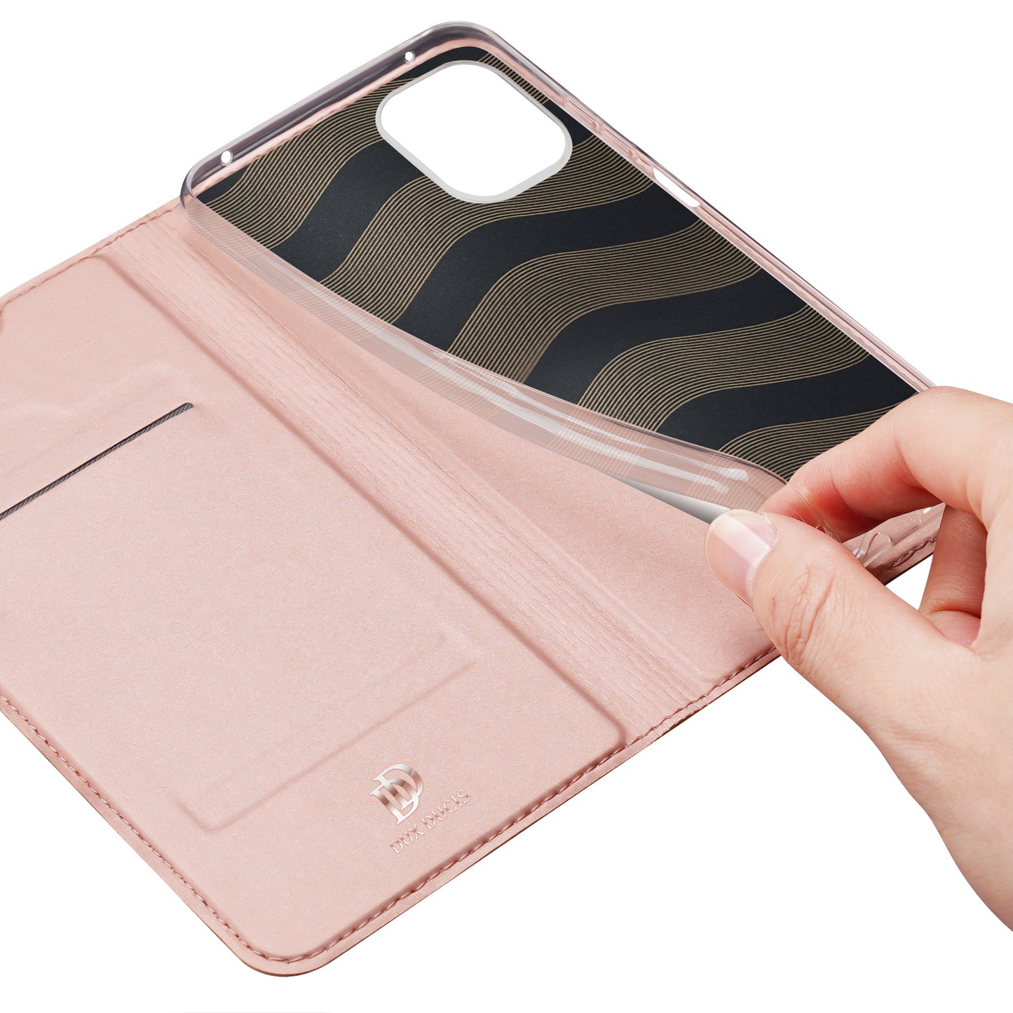 DUX DUCIS Skin Pro Series for Xiaomi Redmi 12 4G / 12R 4G Card Holder PU Leather Phone Case Flip Stand Cover - Pink