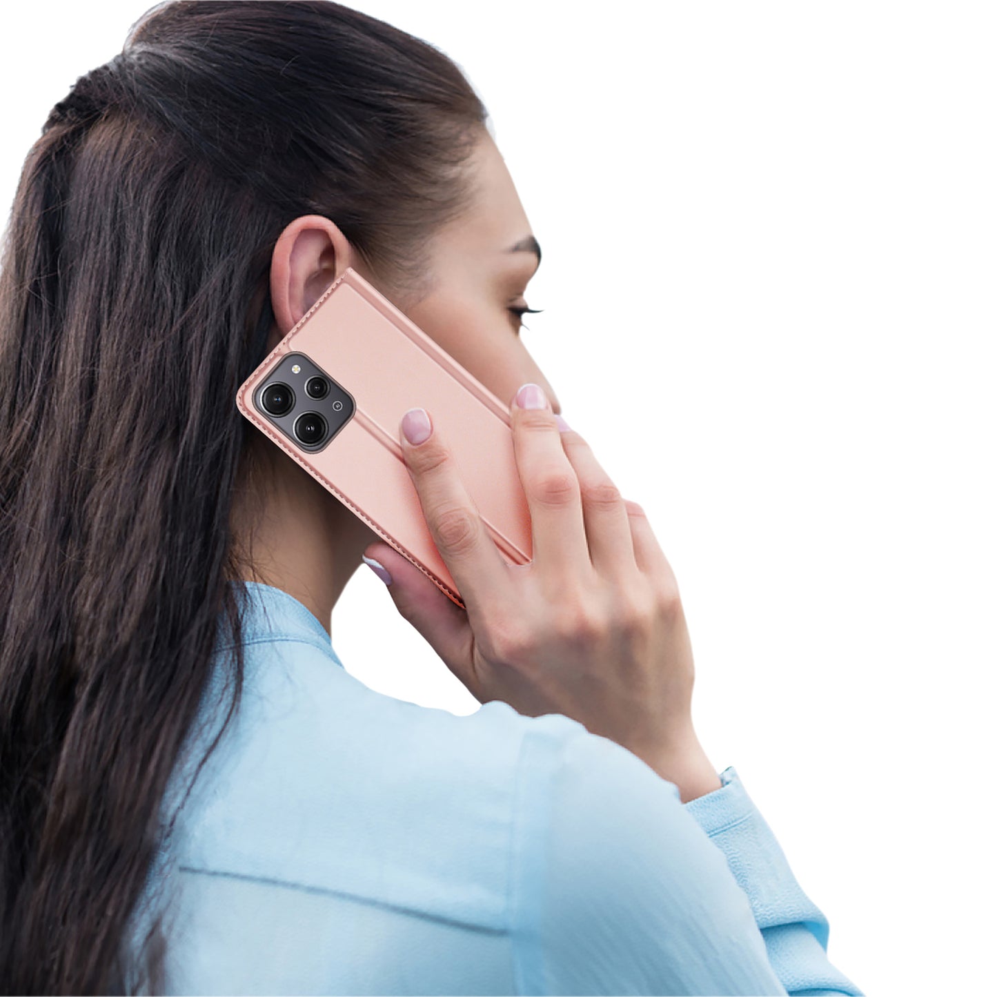 DUX DUCIS Skin Pro Series for Xiaomi Redmi 12 4G / 12R 4G Card Holder PU Leather Phone Case Flip Stand Cover - Pink