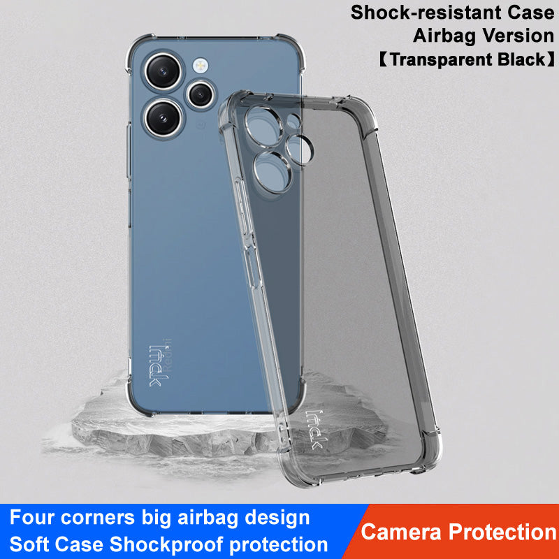 IMAK For Xiaomi Redmi 12 4G Phone Case Four Corner Shock-Absorbed Clear Back Cover TPU Shell - Transparent Black