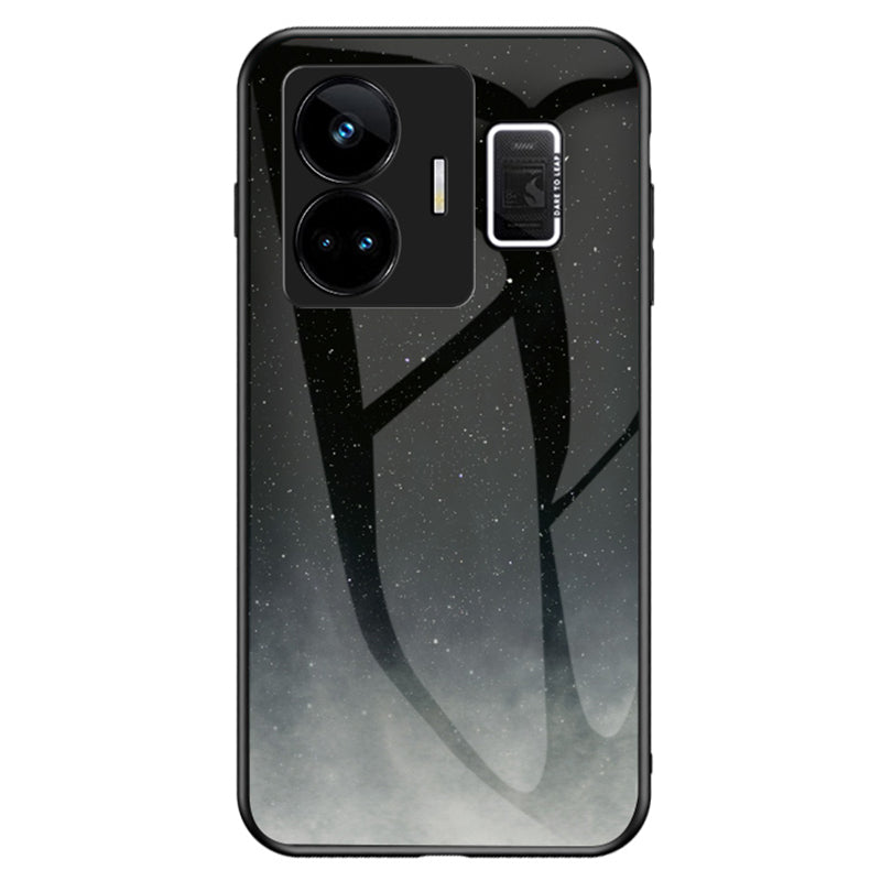 Uniqkart for Realme GT Neo 5 5G Starry Sky Pattern Phone Case PC+TPU+Tempered Glass Anti-drop Cover - Starry Crescent Moon