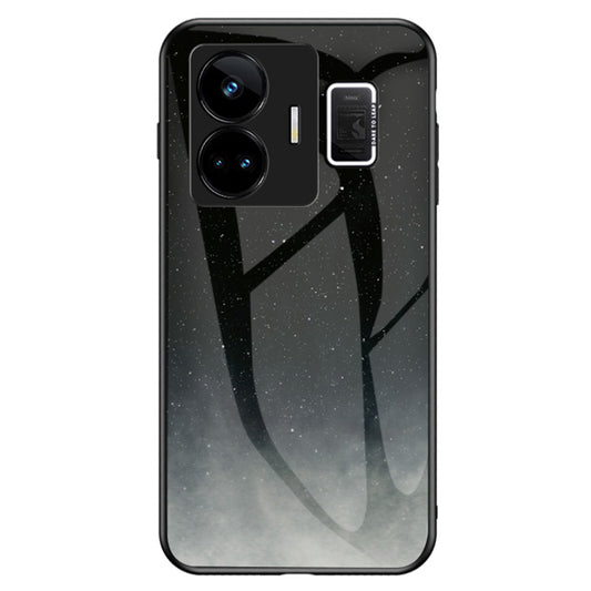 Uniqkart for Realme GT Neo 5 5G Starry Sky Pattern Phone Case PC+TPU+Tempered Glass Anti-drop Cover - Starry Crescent Moon