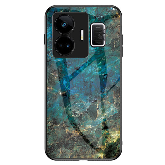 Uniqkart for Realme GT Neo 5 5G Tempered Glass+PC+TPU Back Cover Marble Pattern Phone Case - Emerald Marble