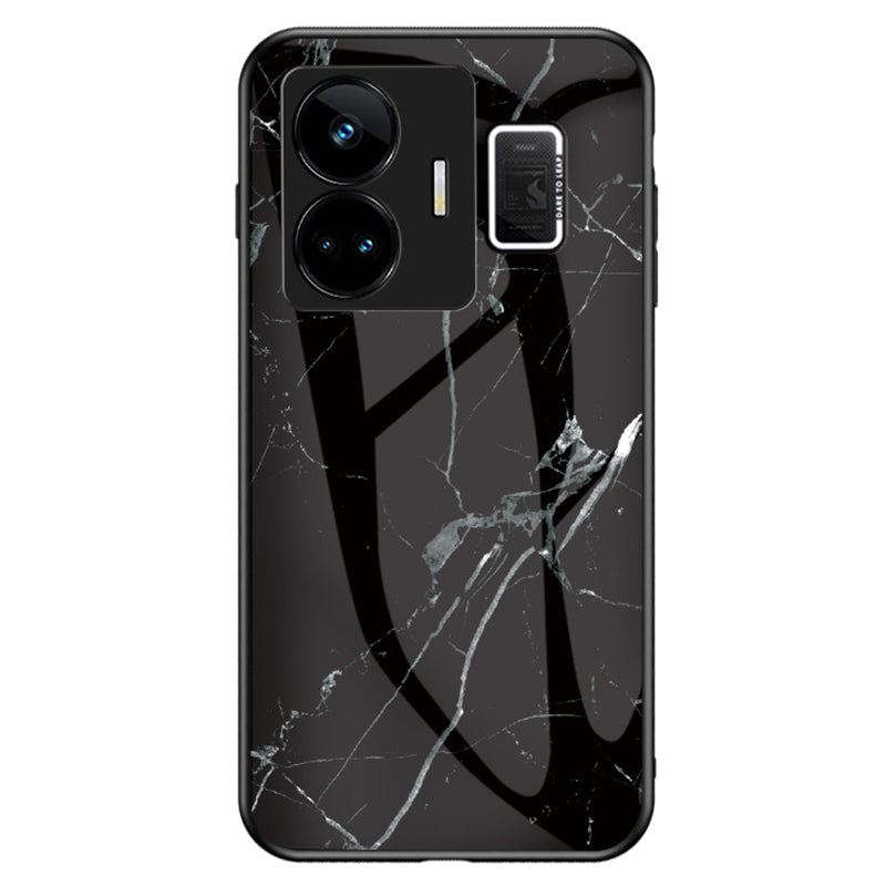 Uniqkart for Realme GT Neo 5 5G Tempered Glass+PC+TPU Back Cover Marble Pattern Phone Case - Black Marble