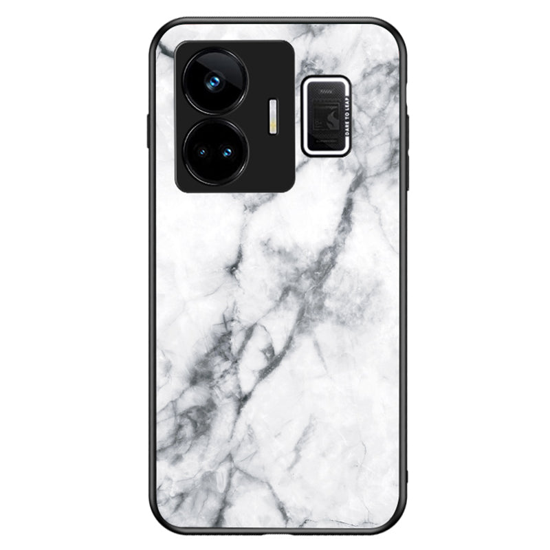 Uniqkart for Realme GT Neo 5 5G Tempered Glass+PC+TPU Back Cover Marble Pattern Phone Case - White Marble