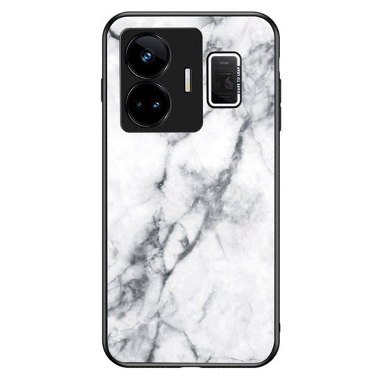 Uniqkart for Realme GT Neo 5 5G Tempered Glass+PC+TPU Back Cover Marble Pattern Phone Case - White Marble