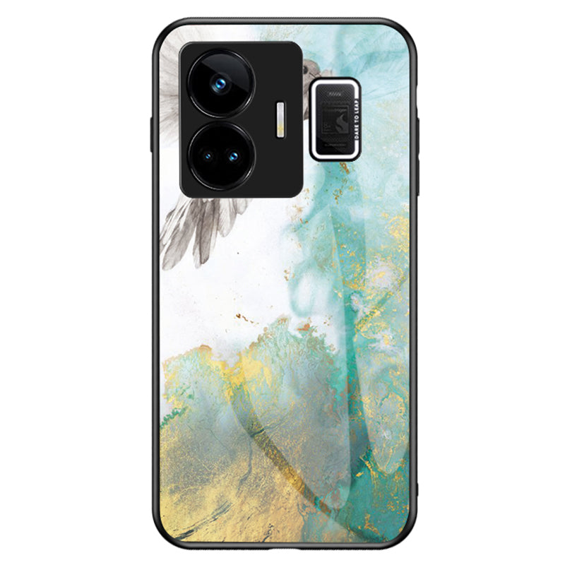 Uniqkart for Realme GT Neo 5 5G Tempered Glass+PC+TPU Back Cover Marble Pattern Phone Case - Flying Pigeon Marble