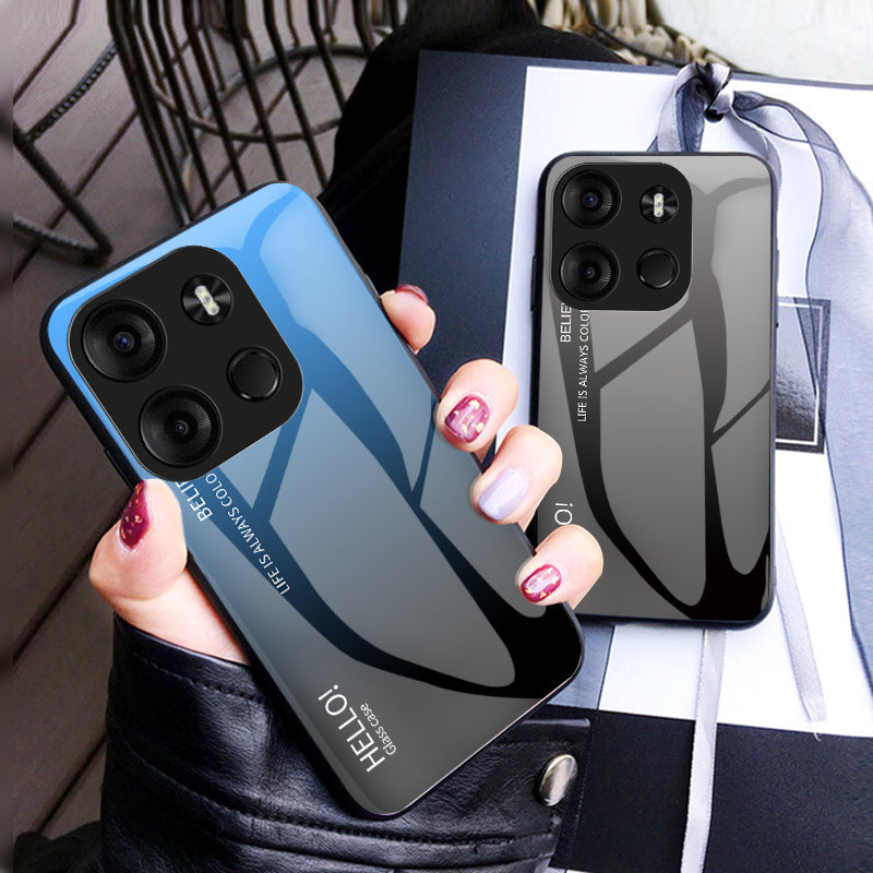 Uniqkart for Tecno Spark Go 2023 4G Gradient Back Case PC+TPU+Tempered Glass Phone Cover - Gradient Pink Blue