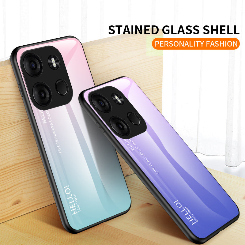 Uniqkart for Tecno Spark Go 2023 4G Gradient Back Case PC+TPU+Tempered Glass Phone Cover - Gradient Pink Purple