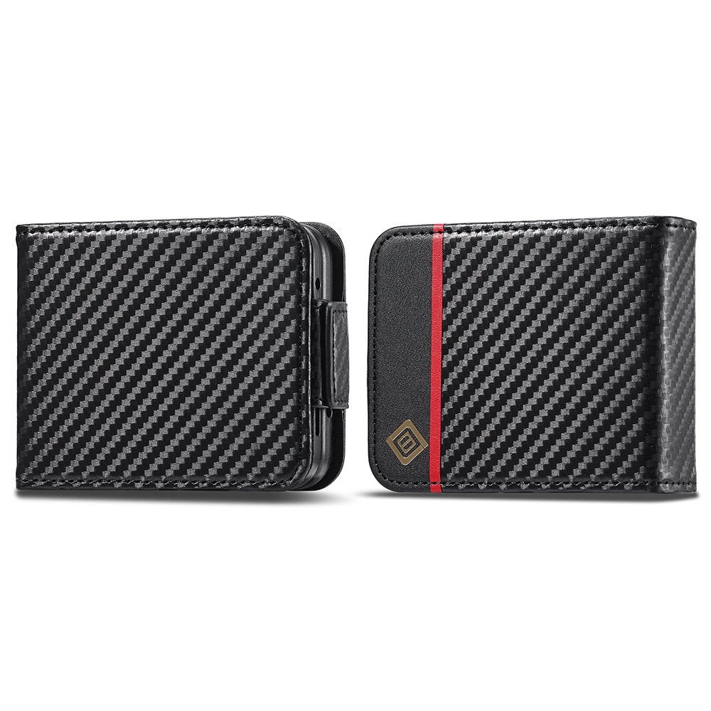Uniqkart For Samsung Galaxy Z Flip3 5G PU Leather Case Carbon Fiber Texture Card Holder Phone Cover - Vertical Stripe