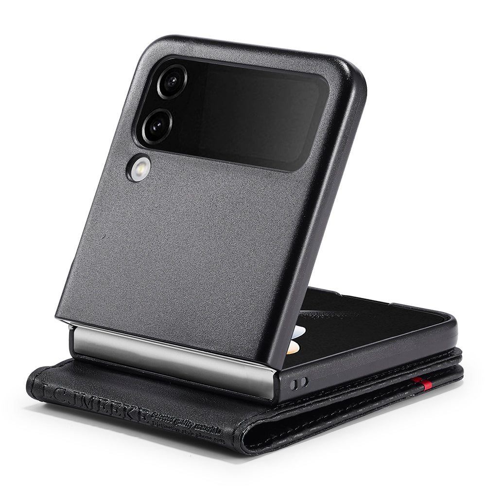 Uniqkart For Samsung Galaxy Z Flip3 5G PU Leather Case Carbon Fiber Texture Card Holder Phone Cover - Vertical Stripe