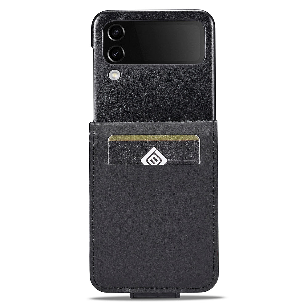 Uniqkart For Samsung Galaxy Z Flip3 5G PU Leather Case Carbon Fiber Texture Card Holder Phone Cover - Vertical Stripe