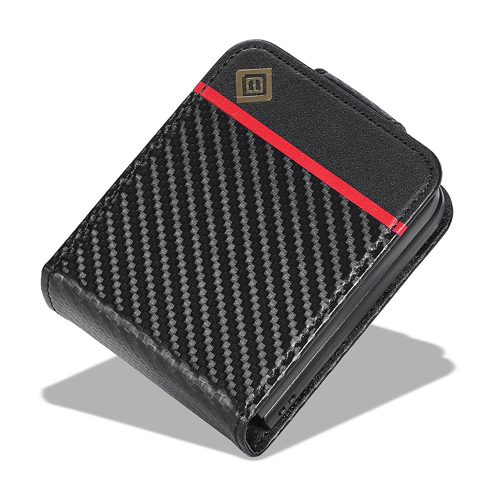 Uniqkart For Samsung Galaxy Z Flip3 5G PU Leather Case Carbon Fiber Texture Card Holder Phone Cover - Vertical Stripe