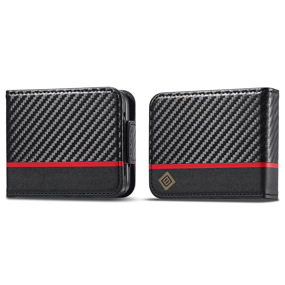 Uniqkart For Samsung Galaxy Z Flip3 5G PU Leather Case Carbon Fiber Texture Card Holder Phone Cover - Horizontal Stripe