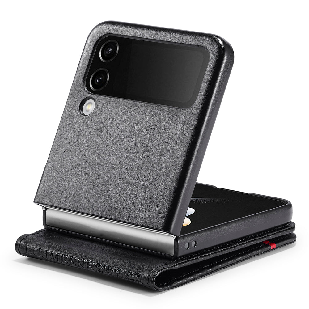 Uniqkart For Samsung Galaxy Z Flip3 5G PU Leather Case Carbon Fiber Texture Card Holder Phone Cover - Horizontal Stripe