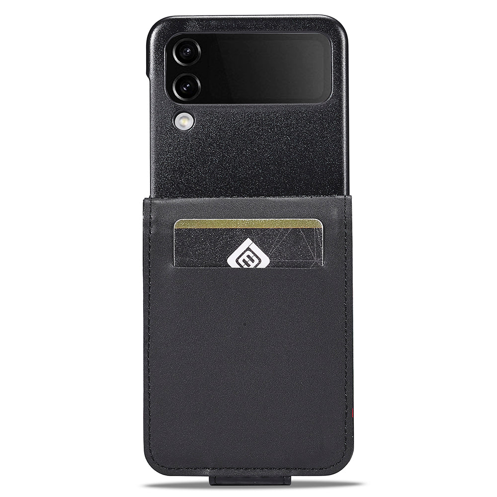Uniqkart For Samsung Galaxy Z Flip3 5G PU Leather Case Carbon Fiber Texture Card Holder Phone Cover - Horizontal Stripe