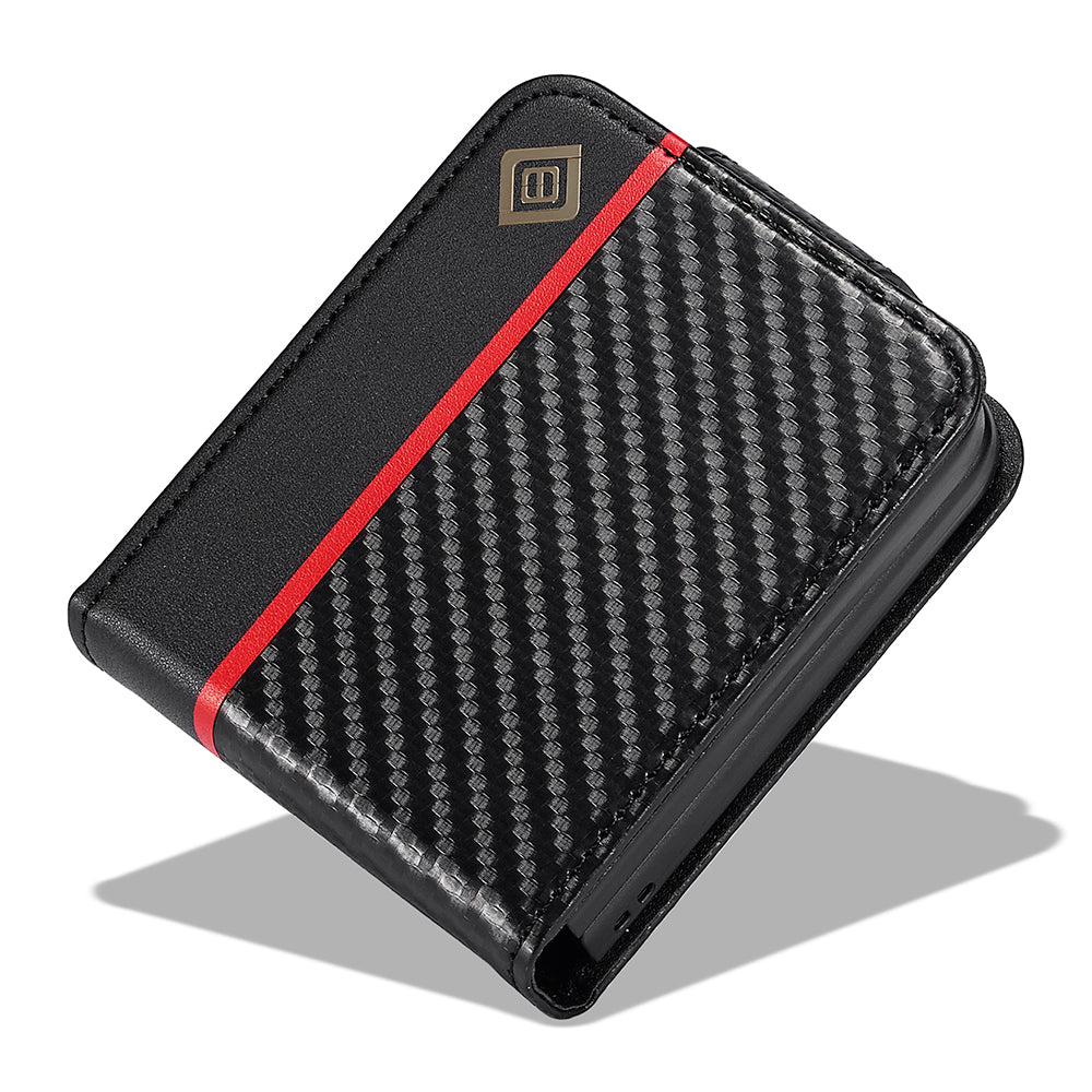 Uniqkart For Samsung Galaxy Z Flip3 5G PU Leather Case Carbon Fiber Texture Card Holder Phone Cover - Horizontal Stripe