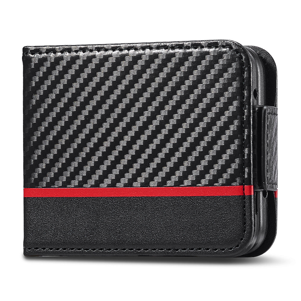 Uniqkart For Samsung Galaxy Z Flip3 5G PU Leather Case Carbon Fiber Texture Card Holder Phone Cover - Horizontal Stripe