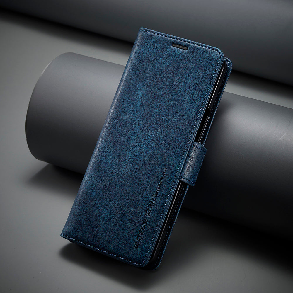 Uniqkart For Samsung Galaxy Z Fold5 5G RFID Blocking Phone Case Wallet PU Leather Stand Cover - Blue