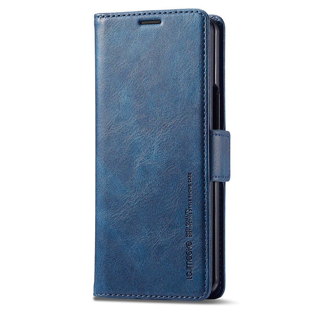 Uniqkart For Samsung Galaxy Z Fold5 5G RFID Blocking Phone Case Wallet PU Leather Stand Cover - Blue