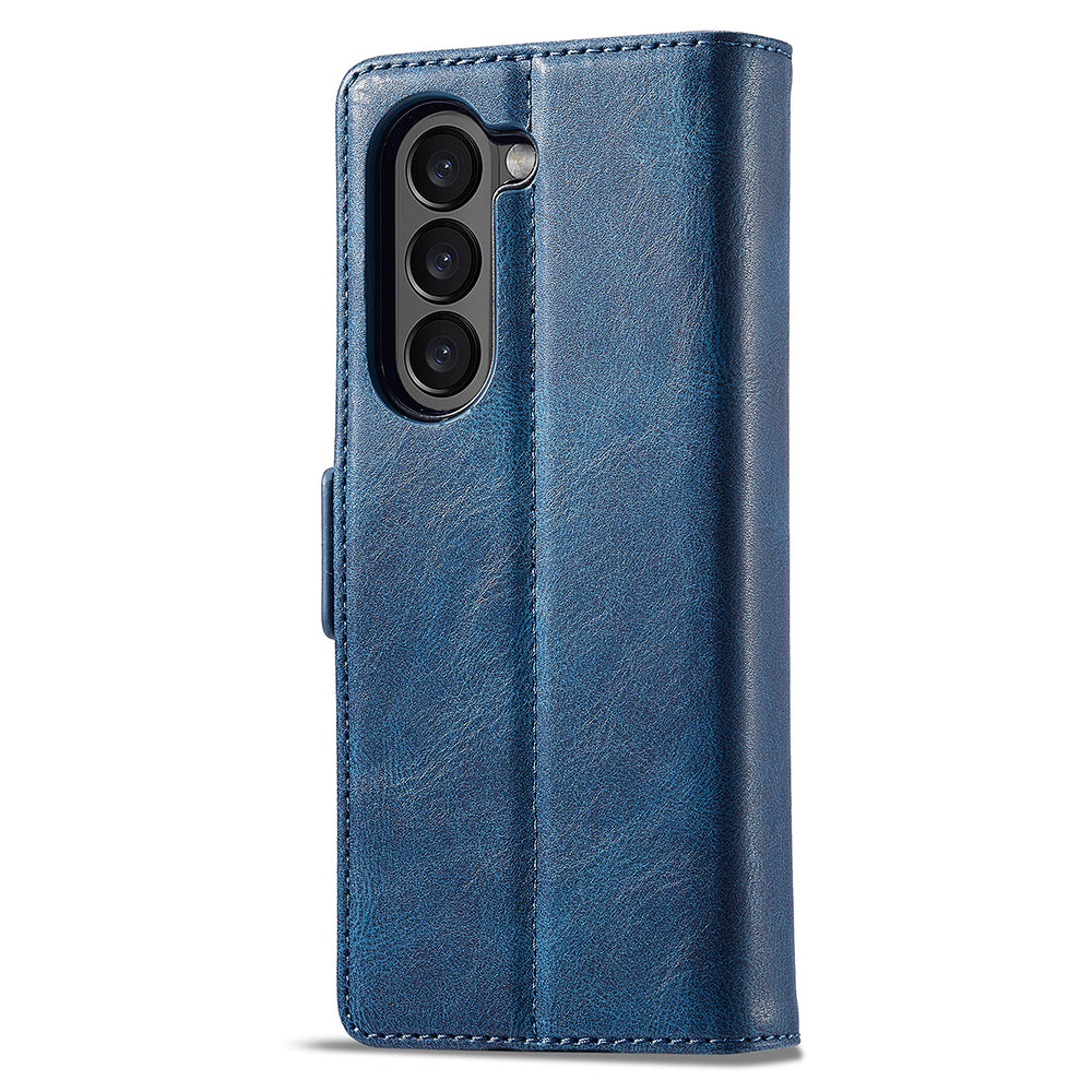 Uniqkart For Samsung Galaxy Z Fold5 5G RFID Blocking Phone Case Wallet PU Leather Stand Cover - Blue