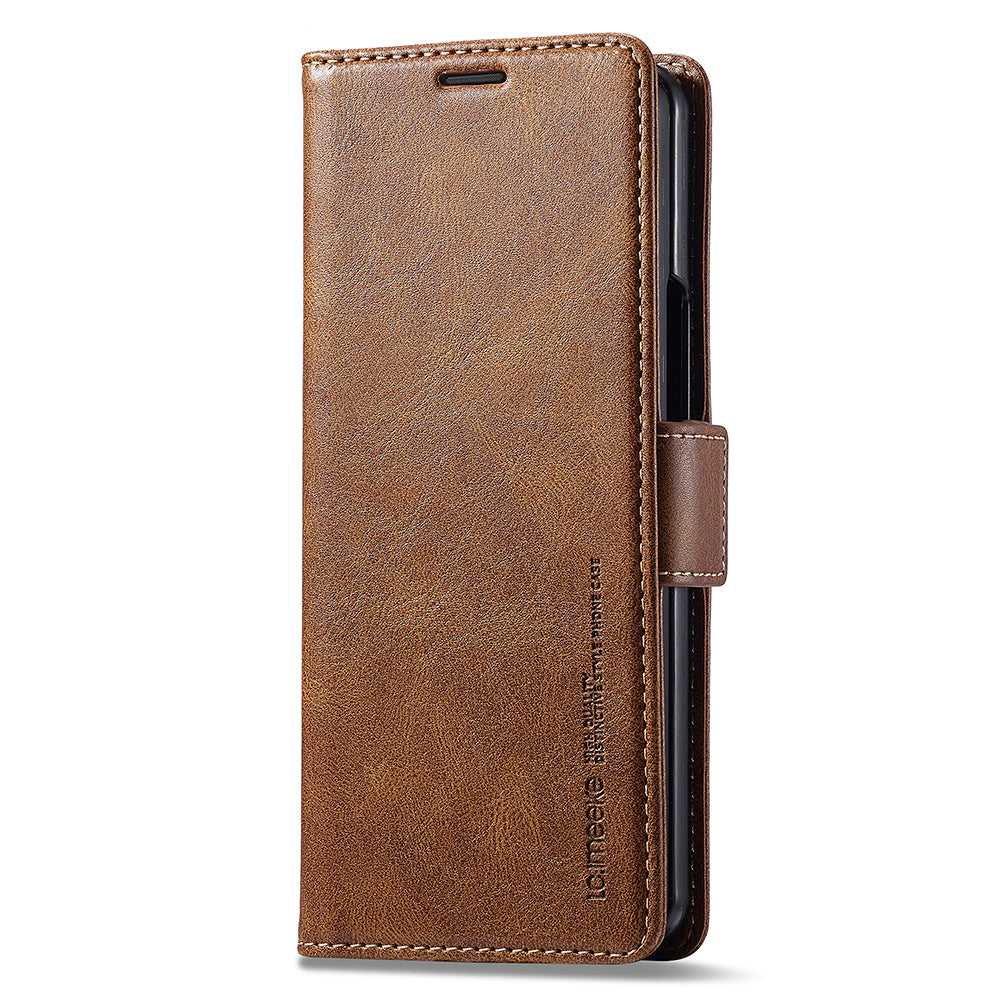 Uniqkart For Samsung Galaxy Z Fold5 5G RFID Blocking Phone Case Wallet PU Leather Stand Cover - Brown