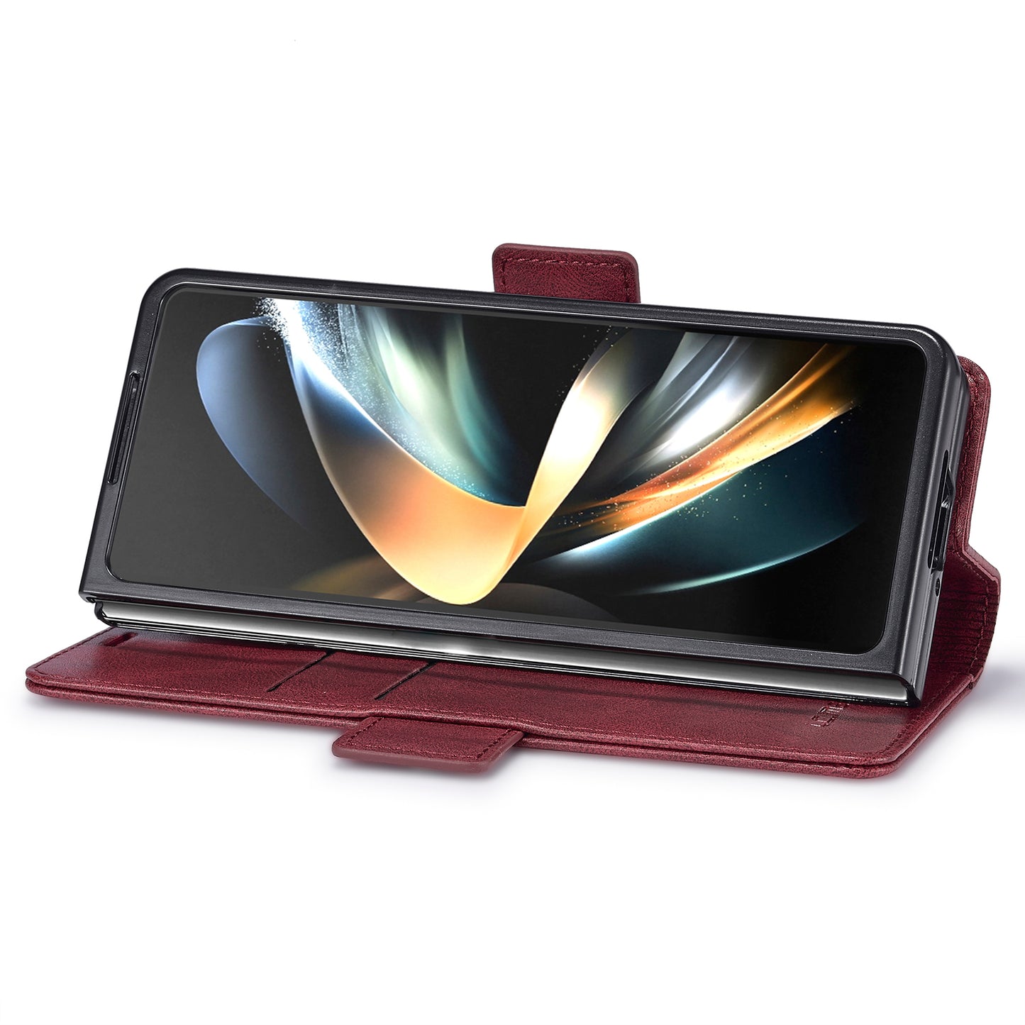 Uniqkart For Samsung Galaxy Z Fold5 5G RFID Blocking Phone Case Wallet PU Leather Stand Cover - Red
