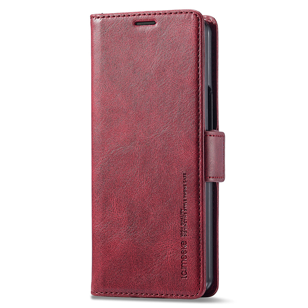 Uniqkart For Samsung Galaxy Z Fold5 5G RFID Blocking Phone Case Wallet PU Leather Stand Cover - Red