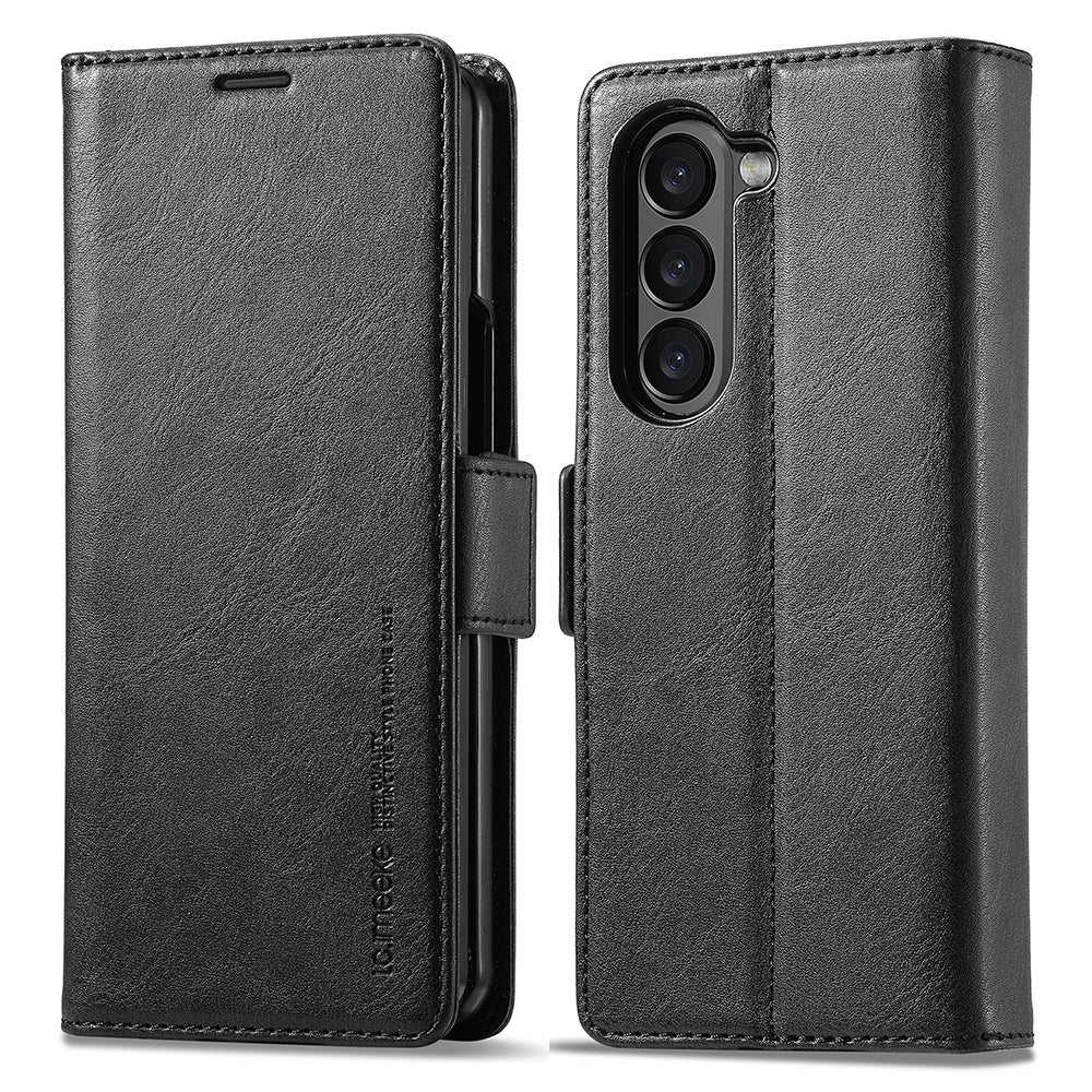 Uniqkart For Samsung Galaxy Z Fold5 5G RFID Blocking Phone Case Wallet PU Leather Stand Cover - Black