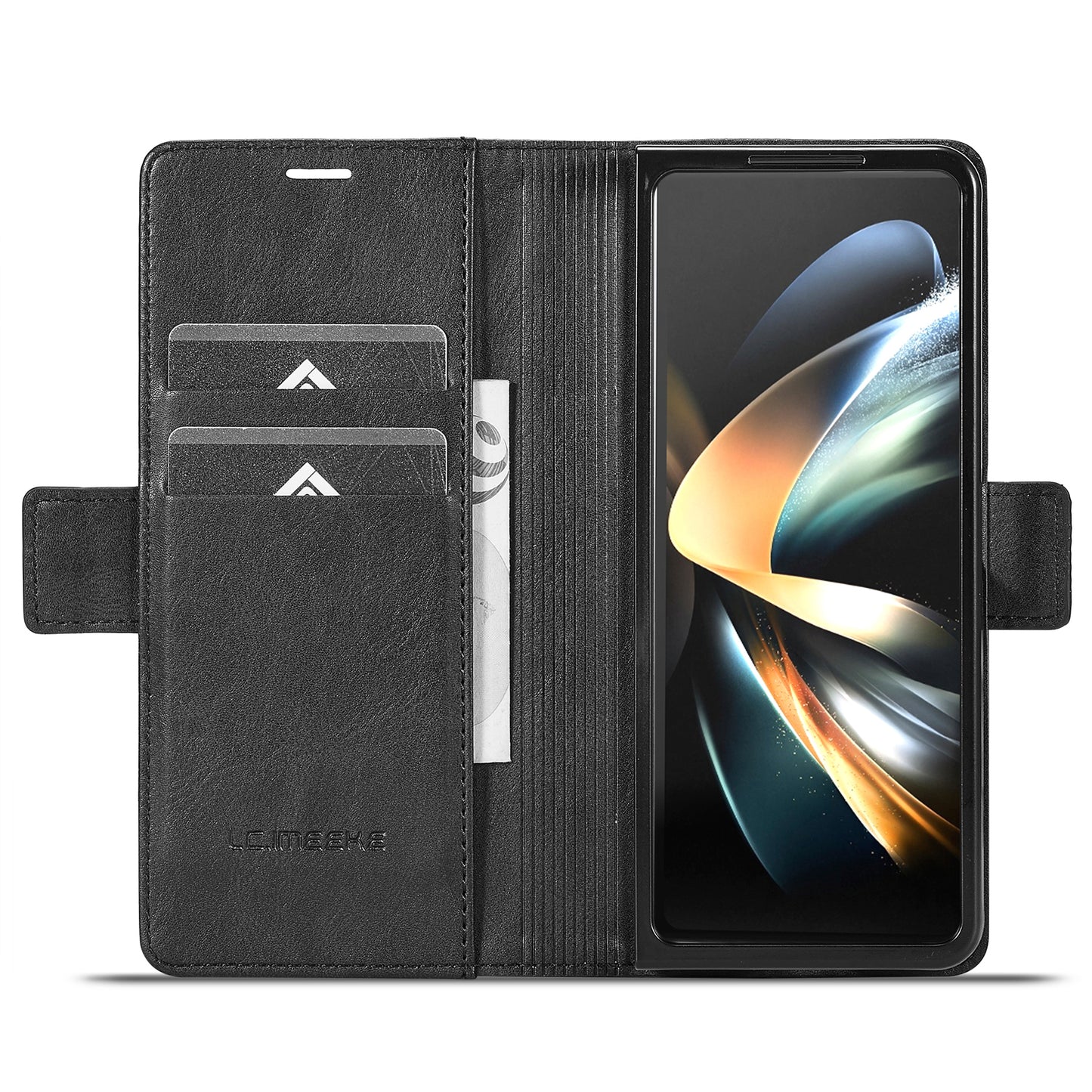 Uniqkart For Samsung Galaxy Z Fold5 5G RFID Blocking Phone Case Wallet PU Leather Stand Cover - Black