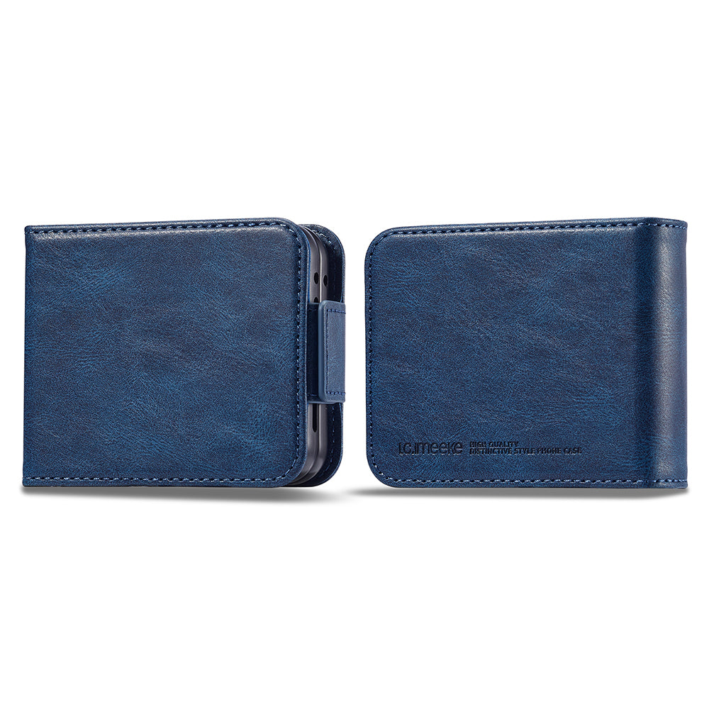 Uniqkart For Samsung Galaxy Z Flip5 5G PU Leather Phone Cover RFID Blocking Card Slot Case - Blue