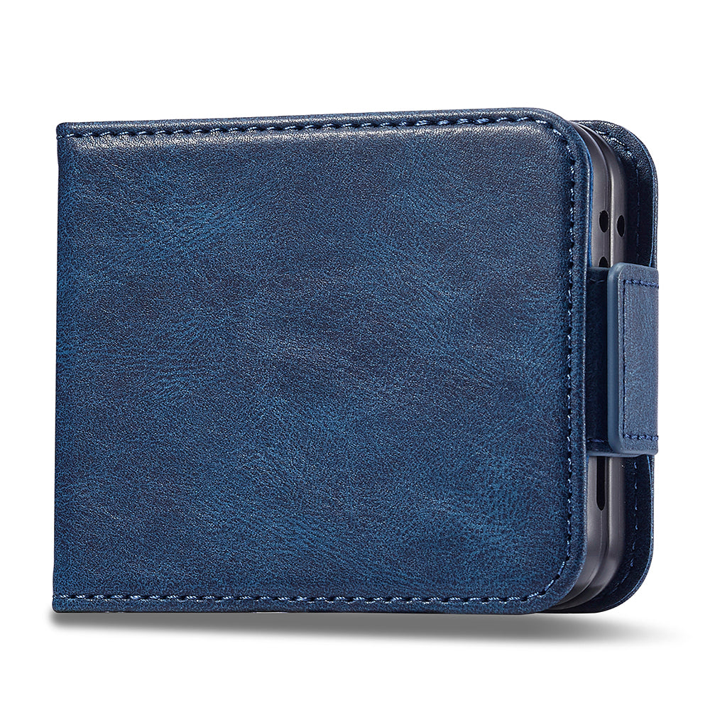Uniqkart For Samsung Galaxy Z Flip5 5G PU Leather Phone Cover RFID Blocking Card Slot Case - Blue