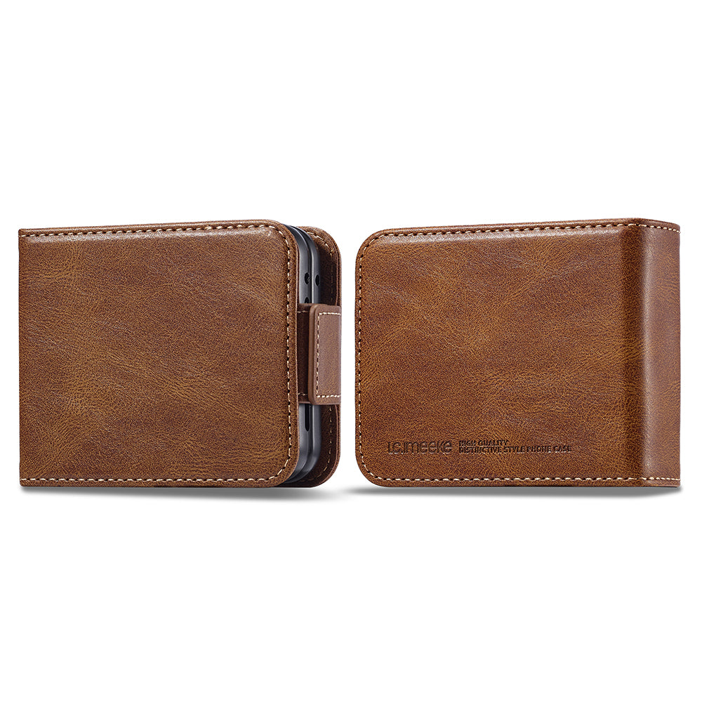 Uniqkart For Samsung Galaxy Z Flip5 5G PU Leather Phone Cover RFID Blocking Card Slot Case - Brown