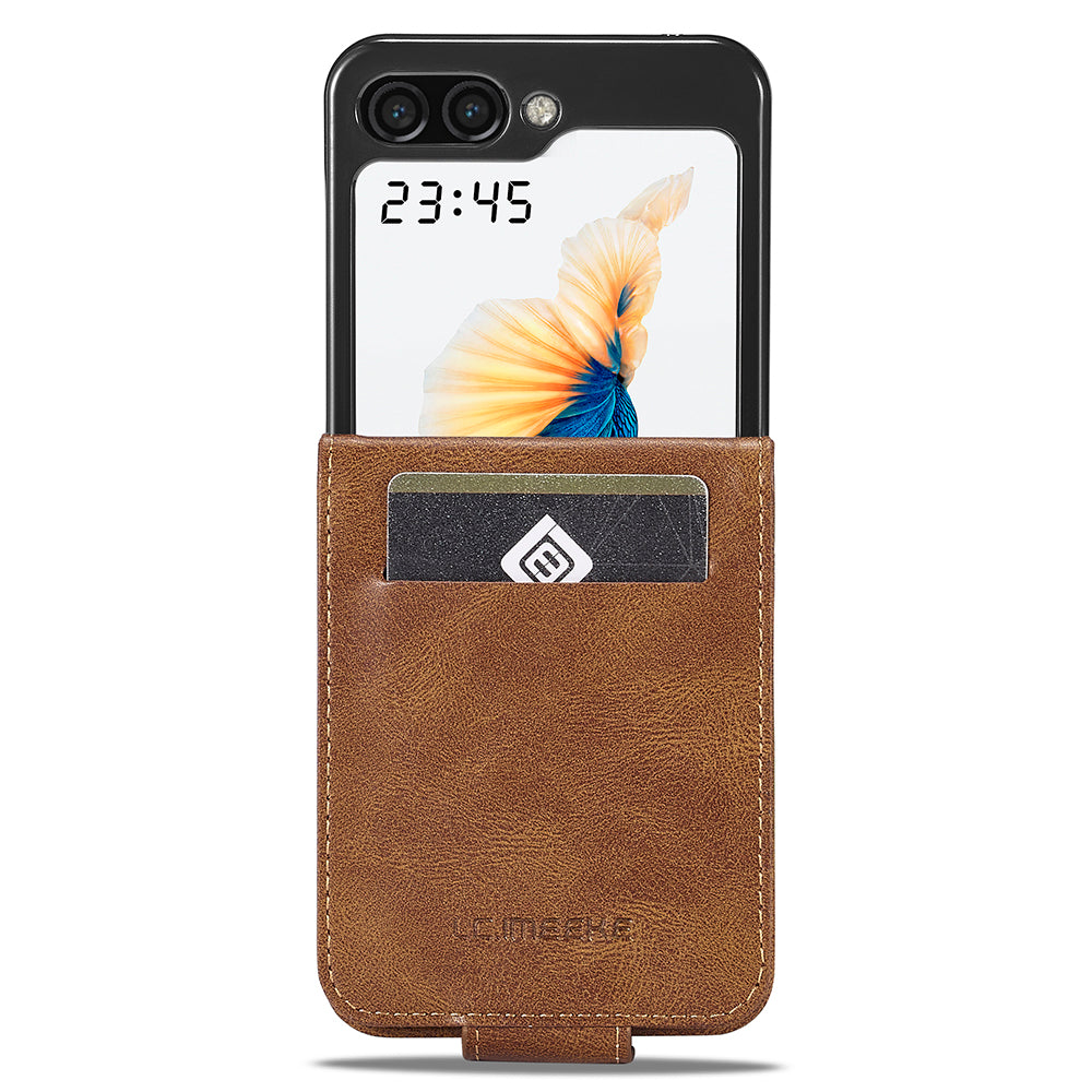 Uniqkart For Samsung Galaxy Z Flip5 5G PU Leather Phone Cover RFID Blocking Card Slot Case - Brown