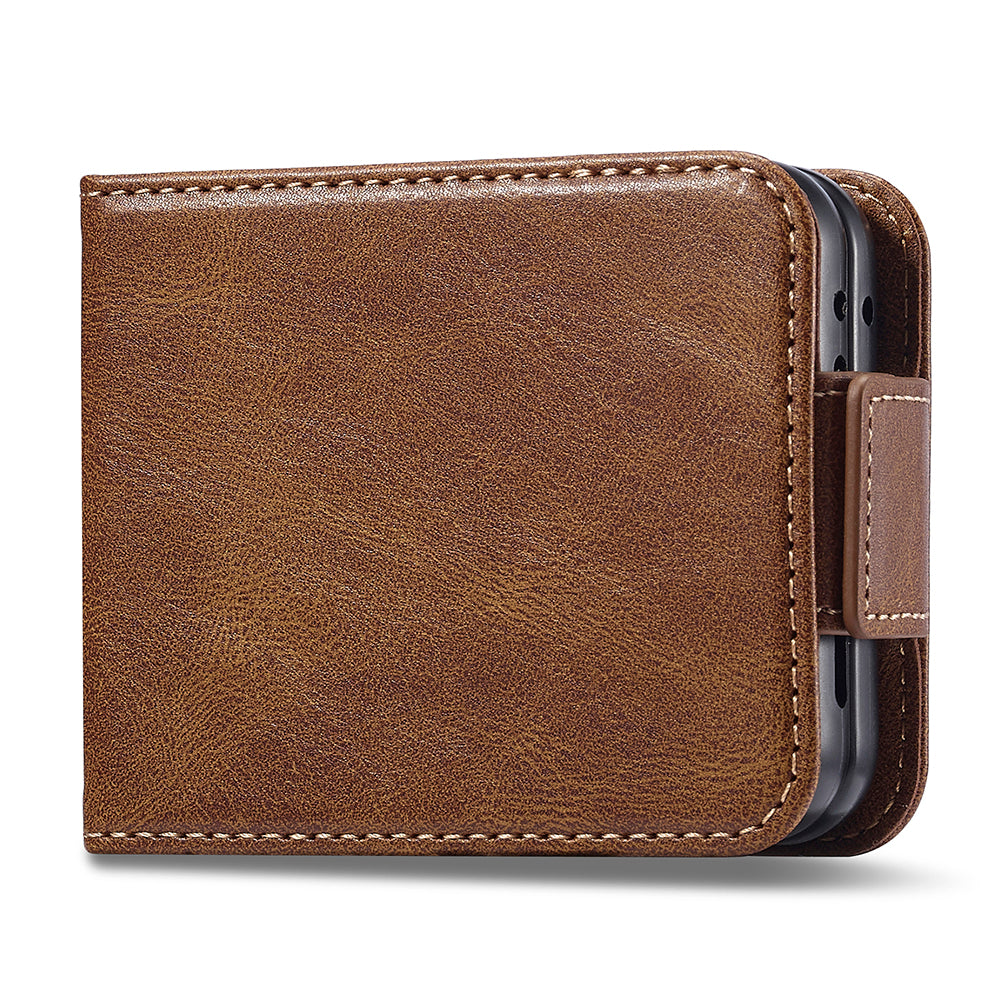 Uniqkart For Samsung Galaxy Z Flip5 5G PU Leather Phone Cover RFID Blocking Card Slot Case - Brown