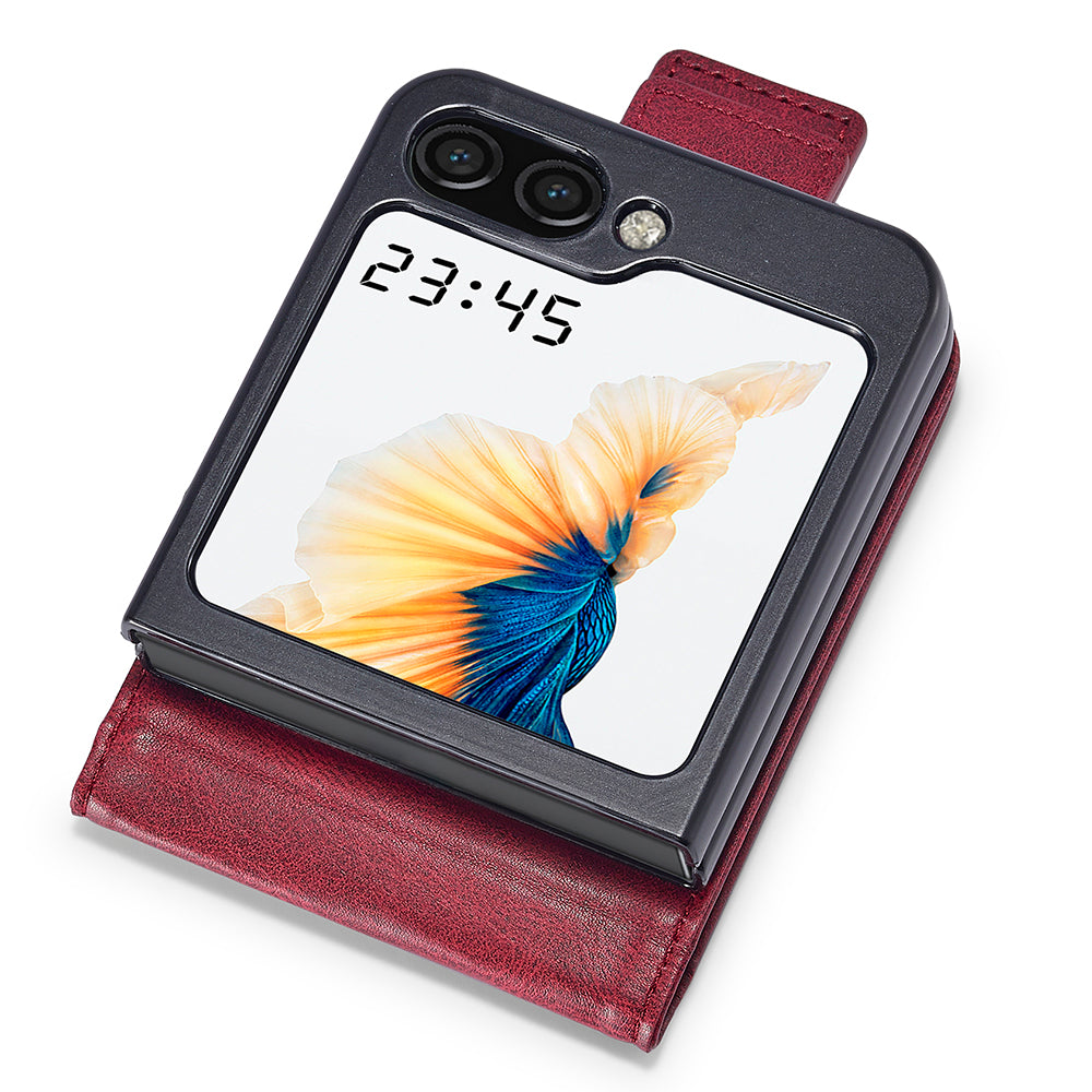 Uniqkart For Samsung Galaxy Z Flip5 5G PU Leather Phone Cover RFID Blocking Card Slot Case - Red