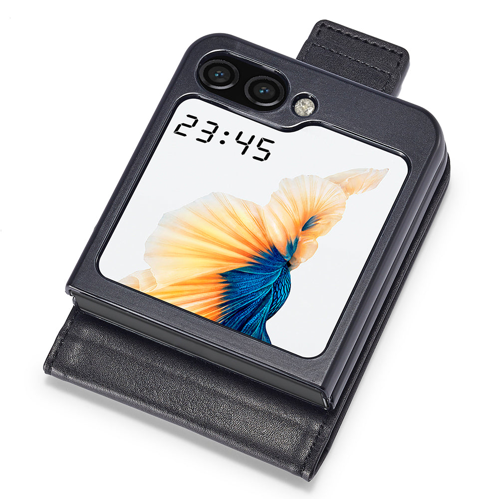 Uniqkart For Samsung Galaxy Z Flip5 5G PU Leather Phone Cover RFID Blocking Card Slot Case - Black