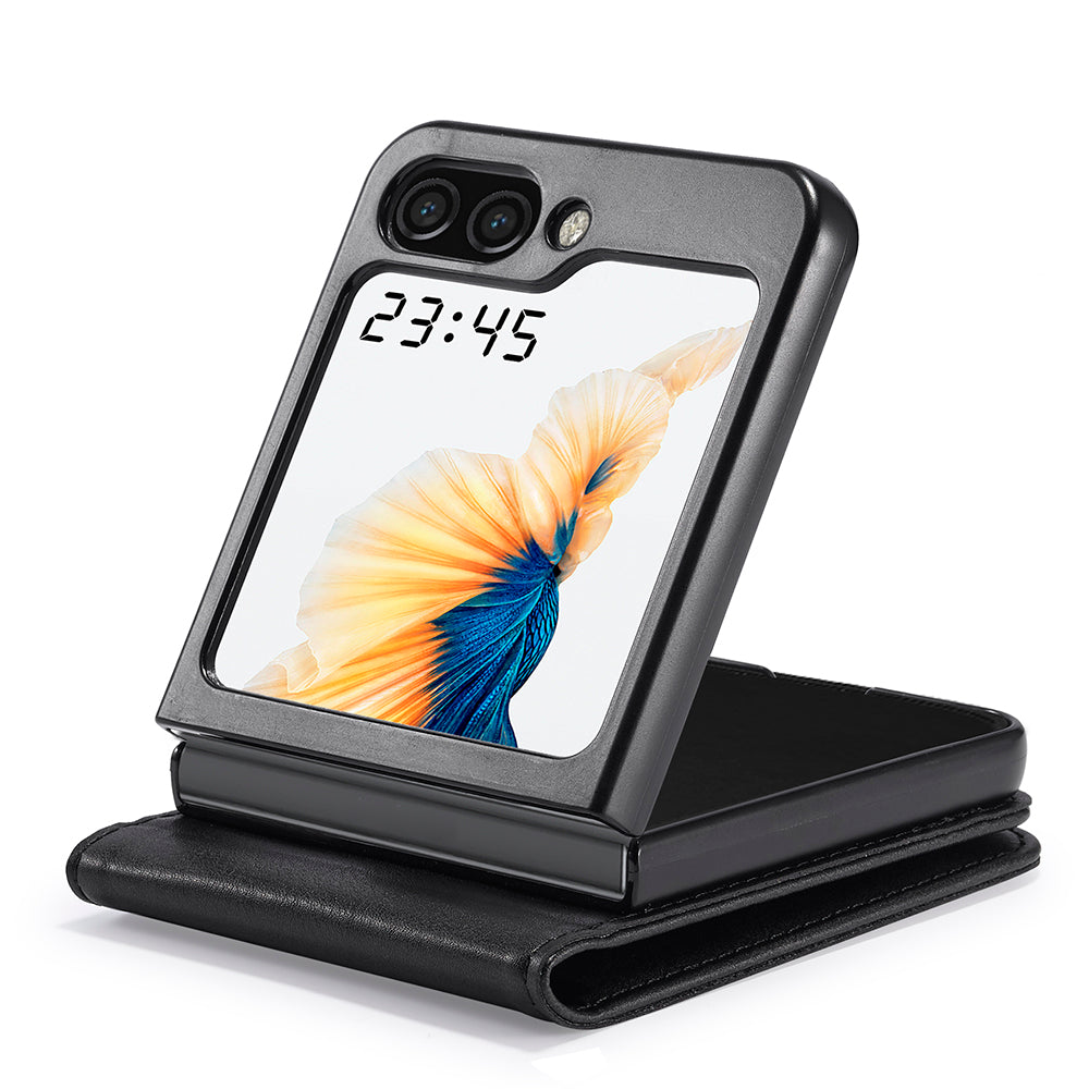 Uniqkart For Samsung Galaxy Z Flip5 5G PU Leather Phone Cover RFID Blocking Card Slot Case - Black