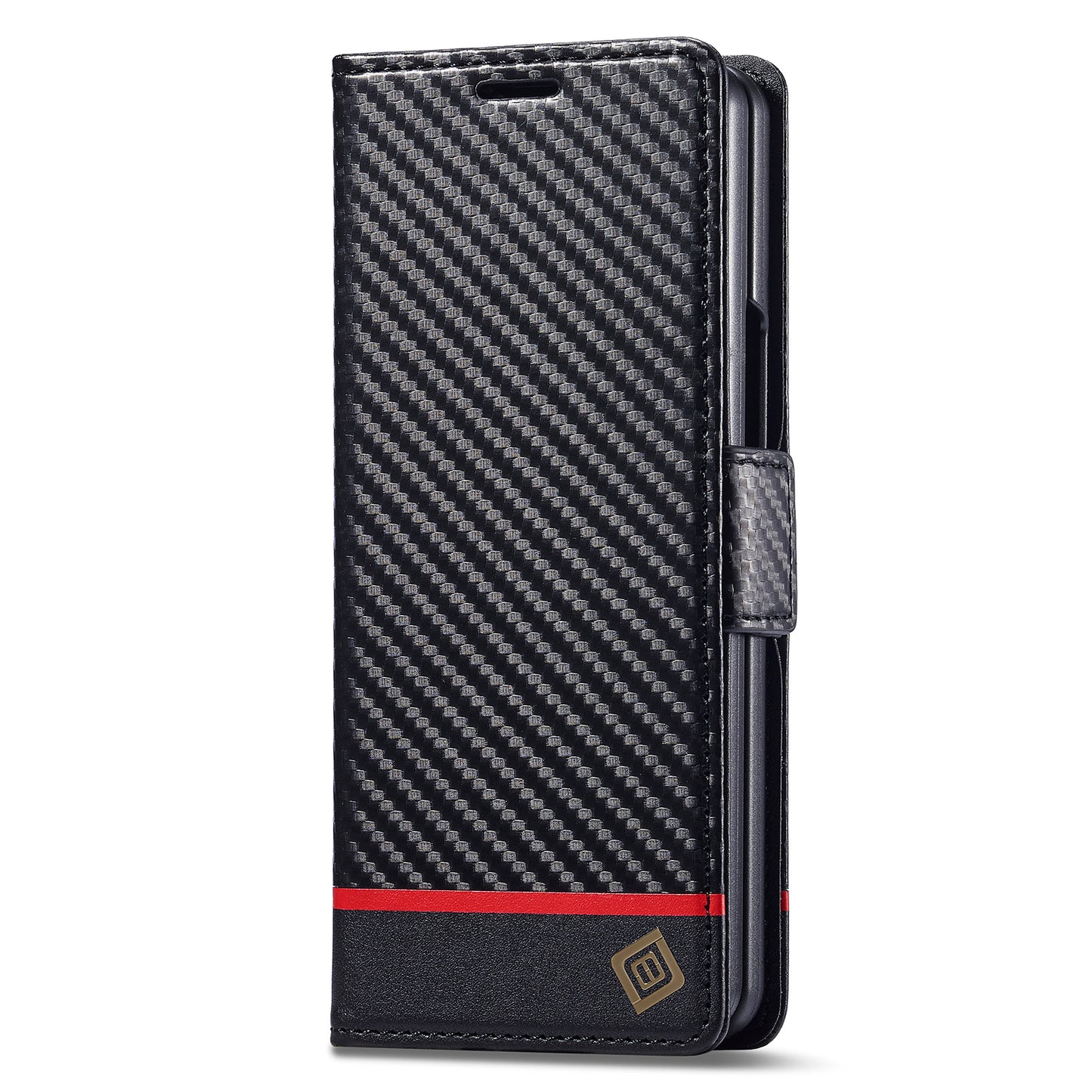 Uniqkart For Samsung Galaxy Z Fold4 5G Leather Wallet Case Stand Carbon Fiber Texture Phone Cover - Horizontal Stripe