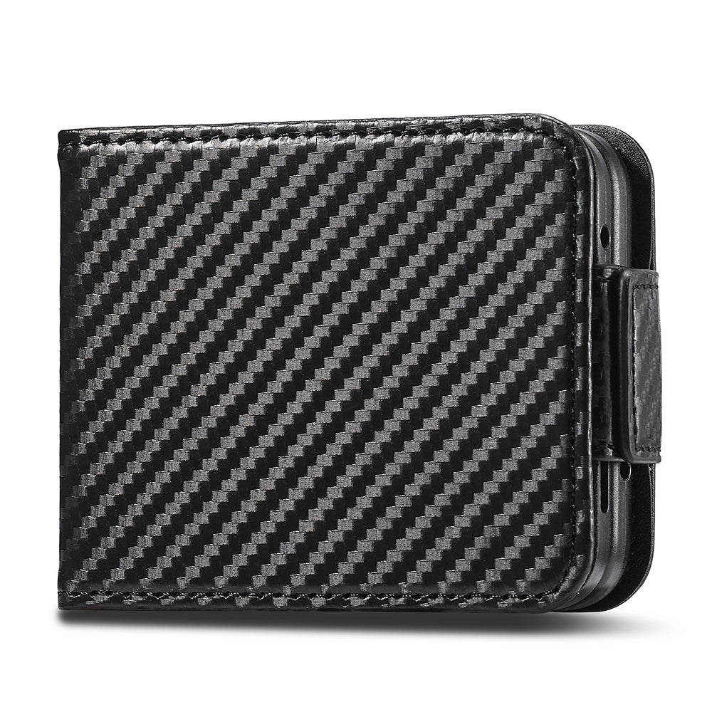 LC.IMEEKE Leather Phone Case for Samsung Galaxy Z Flip4 5G , Carbon Fiber Texture Card Slot Cover - Vertical Stripe