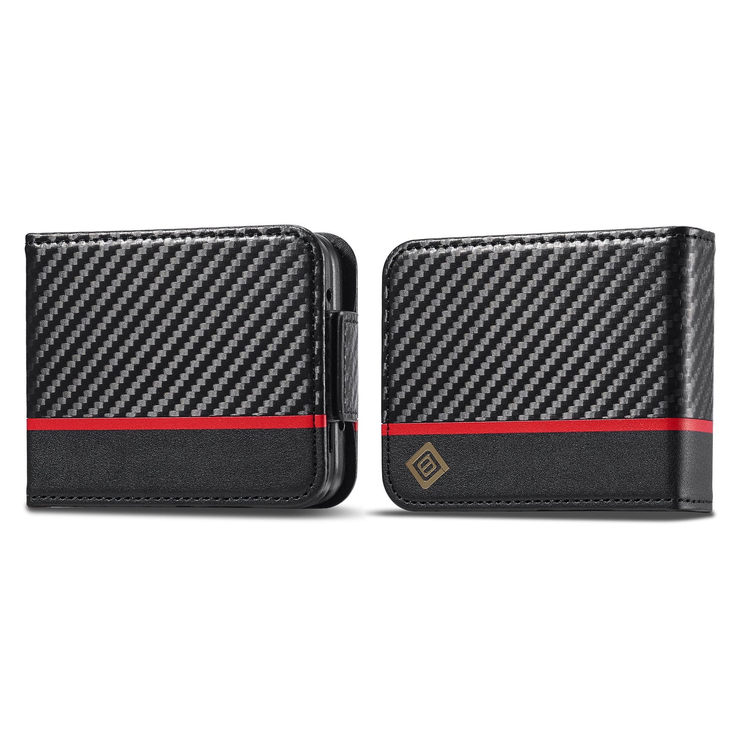 LC.IMEEKE Leather Phone Case for Samsung Galaxy Z Flip4 5G , Carbon Fiber Texture Card Slot Cover - Horizontal Stripe