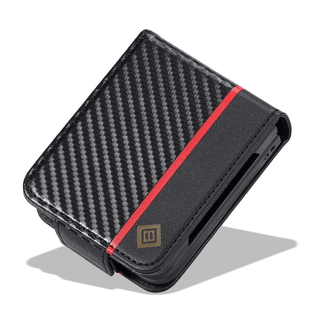 LC.IMEEKE Leather Phone Case for Samsung Galaxy Z Flip4 5G , Carbon Fiber Texture Card Slot Cover - Horizontal Stripe
